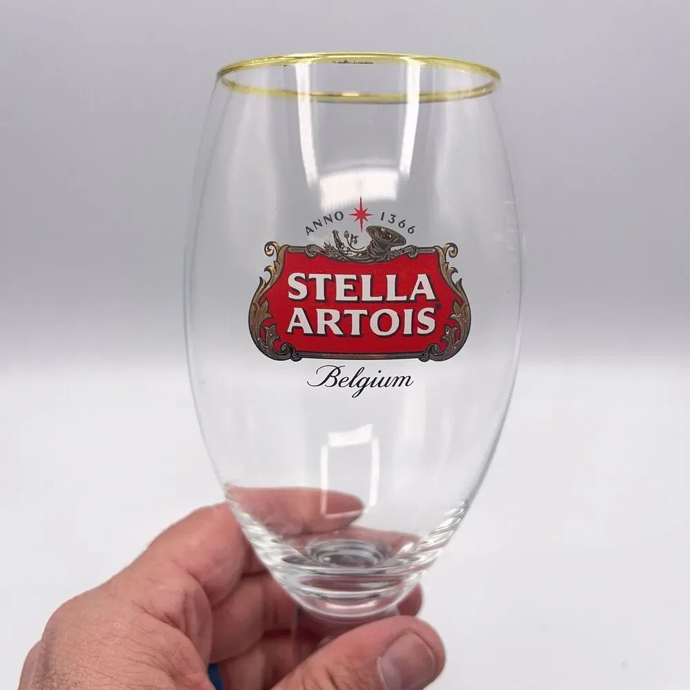 Stella Artois Chalice Beer Glass Belgium Pub Bar Gold Rim Style